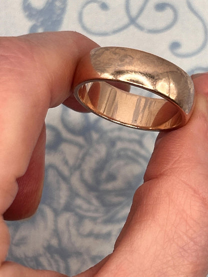 Edwardian Rose Gold 9ct Wide Wedding Band 7mm Wide / Antique Band England Old English Jewellery Size R - US 9
