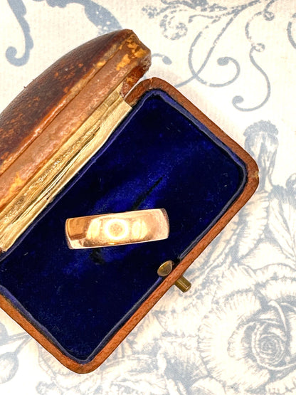 Edwardian Rose Gold 9ct Wide Wedding Band 7mm Wide / Antique Band England Old English Jewellery Size R - US 9