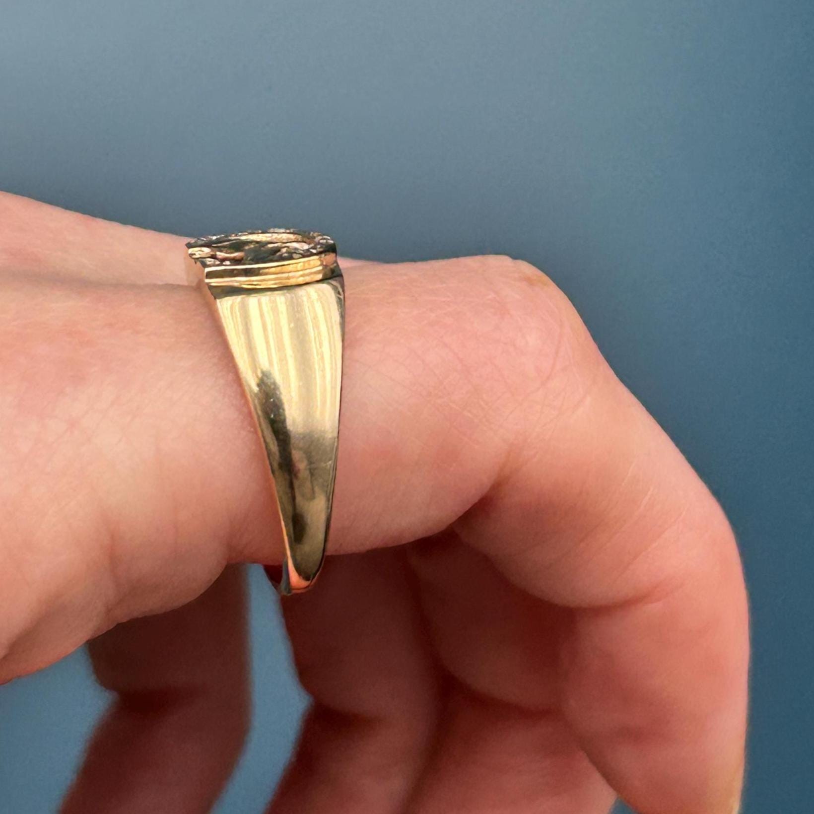 Vintage 9ct Gold Horse Equestrian Ring with Diamonds UK - N / US - 7 - Lucky Horseshoe Jewellery