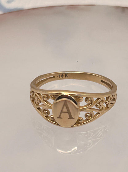 Vintage 14ct Gold Signet Ring Initial 'A' - Size N / US 7 Heirloom jewelry