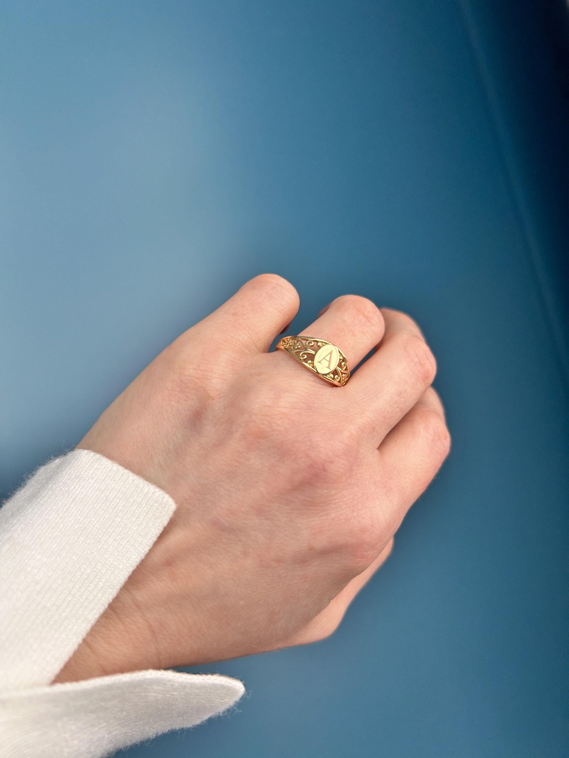 Vintage 14ct Gold Signet Ring Initial 'A' - Size N / US 7 Heirloom jewelry