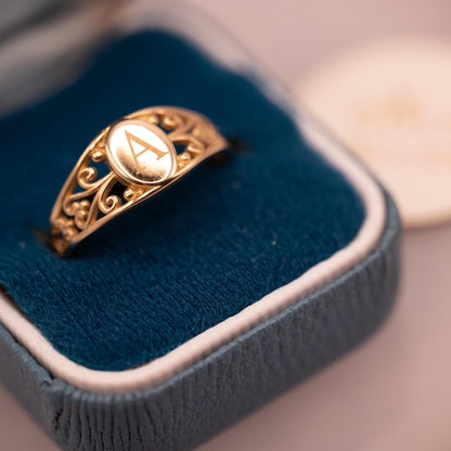 Vintage 14ct Gold Signet Ring Initial 'A' - Size N / US 7 Heirloom jewelry