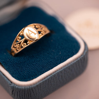 Vintage 14ct Gold Signet Ring Initial 'A' - Size N / US 7 Heirloom jewelry
