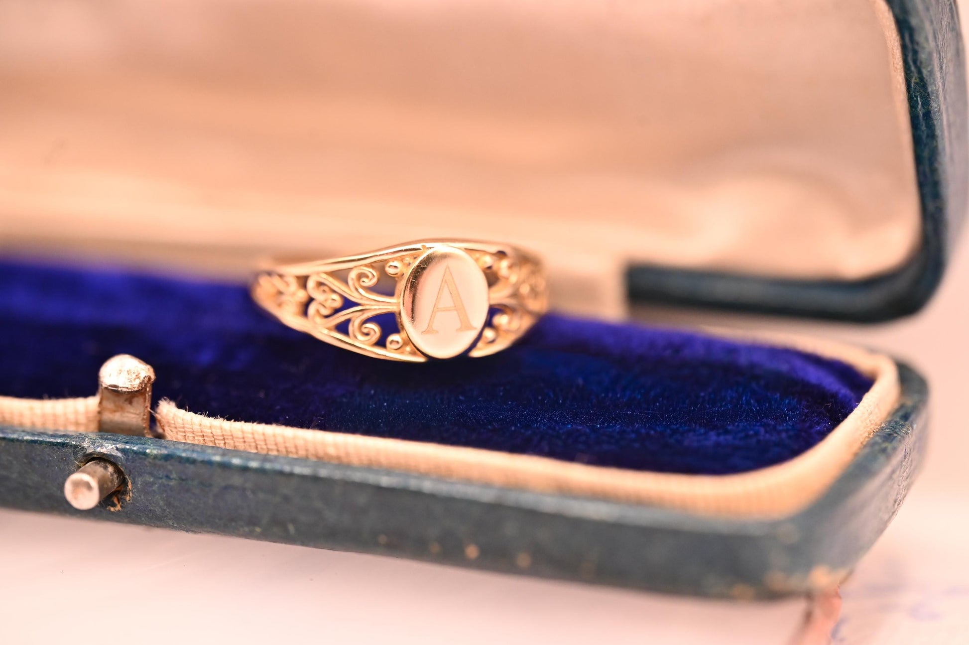 Vintage 14ct Gold Signet Ring Initial 'A' - Size N / US 7 Heirloom jewelry