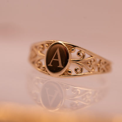 Vintage 14ct Gold Signet Ring Initial 'A' - Size N / US 7 Heirloom jewelry