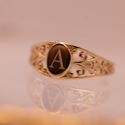 Vintage 14ct Gold Signet Ring Initial 'A' - Size N / US 7 Heirloom jewelry