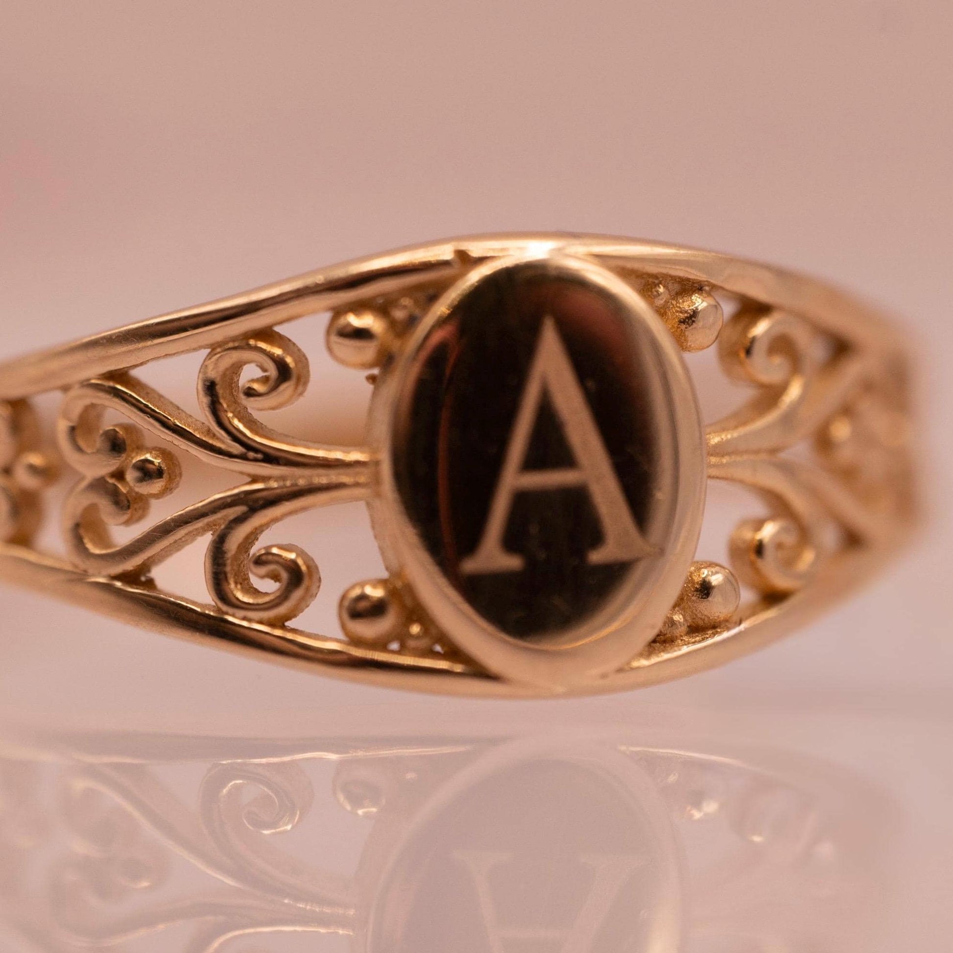 Vintage 14ct Gold Signet Ring Initial 'A' - Size N / US 7 Heirloom jewelry