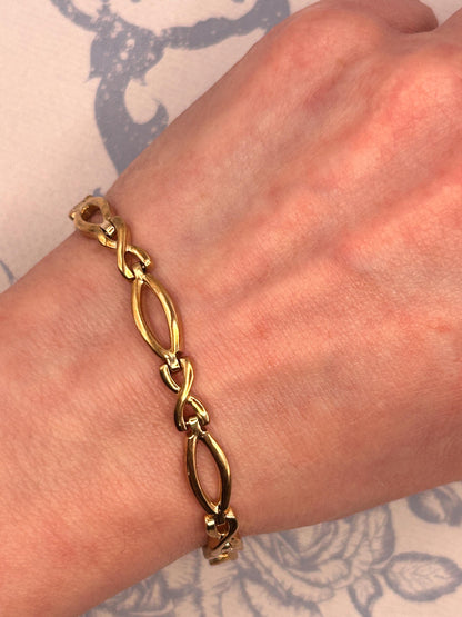 Vintage 9ct Yellow Gold Kisses Link Bracelet 7.5" - Solid Gold Jewellery Fancy Bracelet Cocktail Jewelry