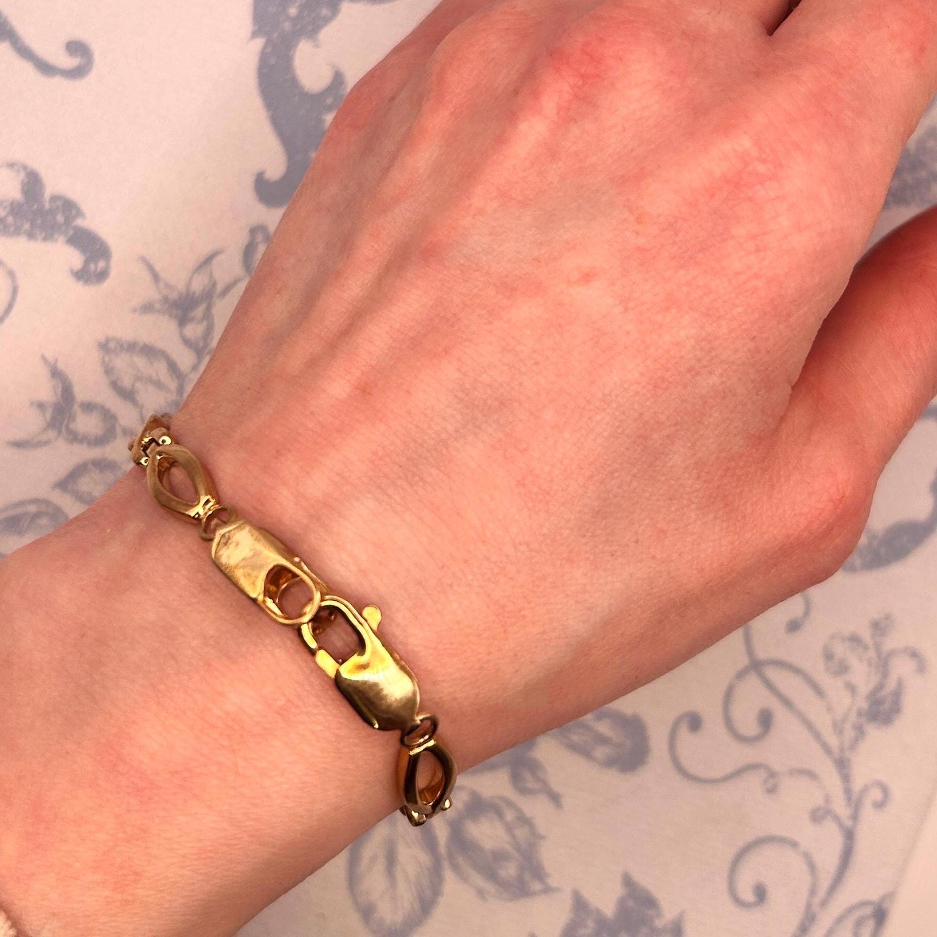 Vintage 9ct Yellow Gold Kisses Link Bracelet 7.5" - Solid Gold Jewellery Fancy Bracelet Cocktail Jewelry