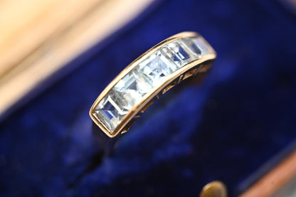 Vintage Statement 9 ct Gold Blue Topaz Eternity Cocktail Ring, Stack Band Jewellery Size UK J US 5