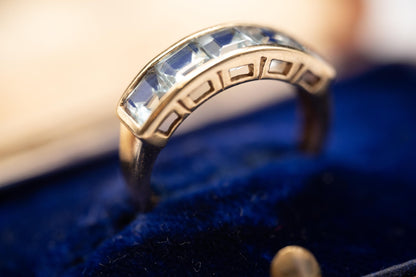 Vintage Statement 9 ct Gold Blue Topaz Eternity Cocktail Ring, Stack Band Jewellery Size UK J US 5