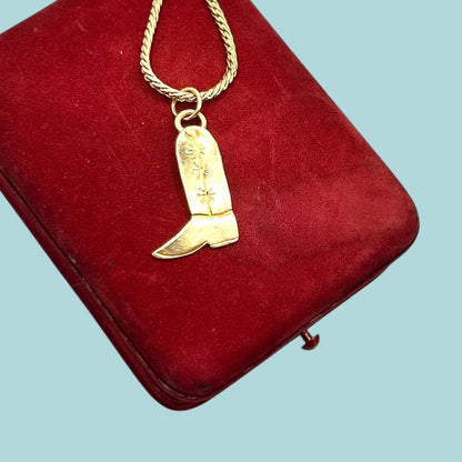 Vintage 14ct Gold Cowboy Boot Charm - Novelty 14k American Charm Mid Century
