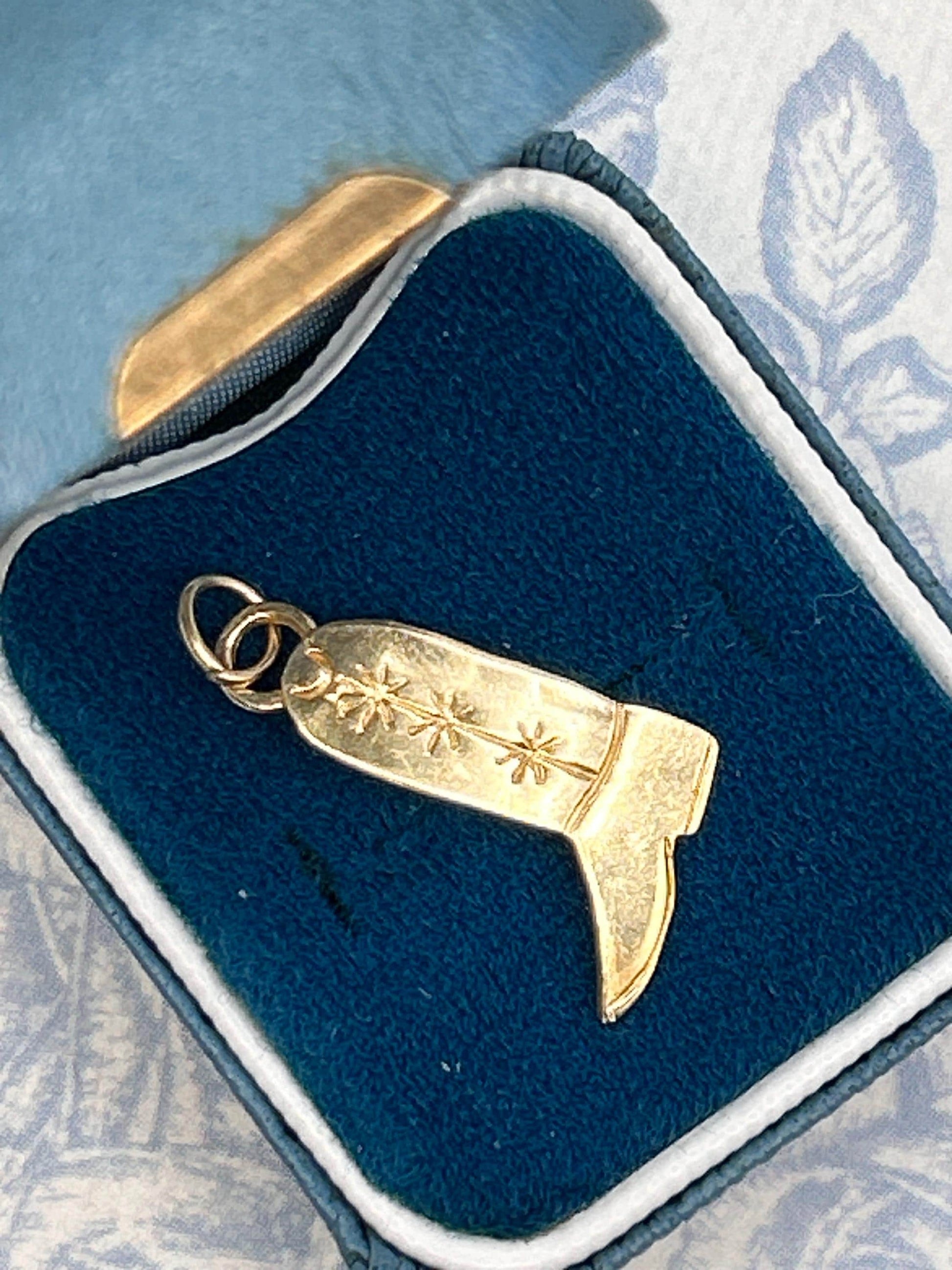 Vintage 14ct Gold Cowboy Boot Charm - Novelty 14k American Charm Mid Century