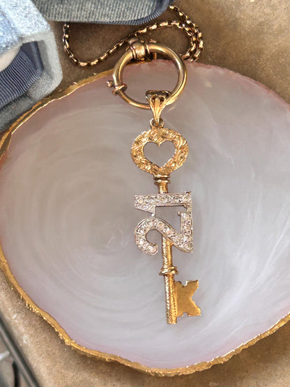 Vintage 9ct Gold CZ '21' Large Key Pendant - Milestone jewellery