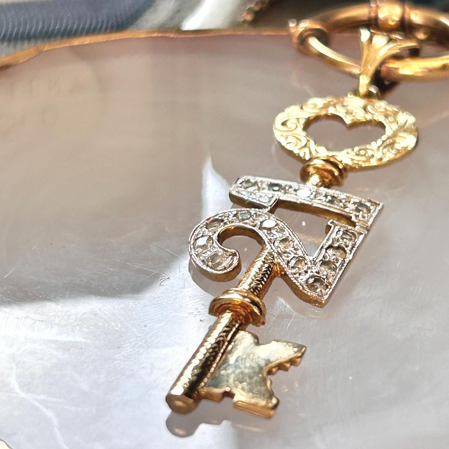 Vintage 9ct Gold CZ '21' Large Key Pendant - Milestone jewellery