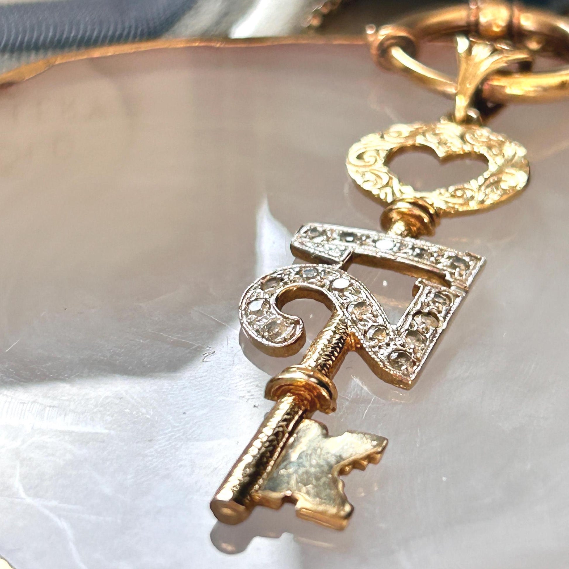 Vintage 9ct Gold CZ '21' Large Key Pendant - Milestone jewellery
