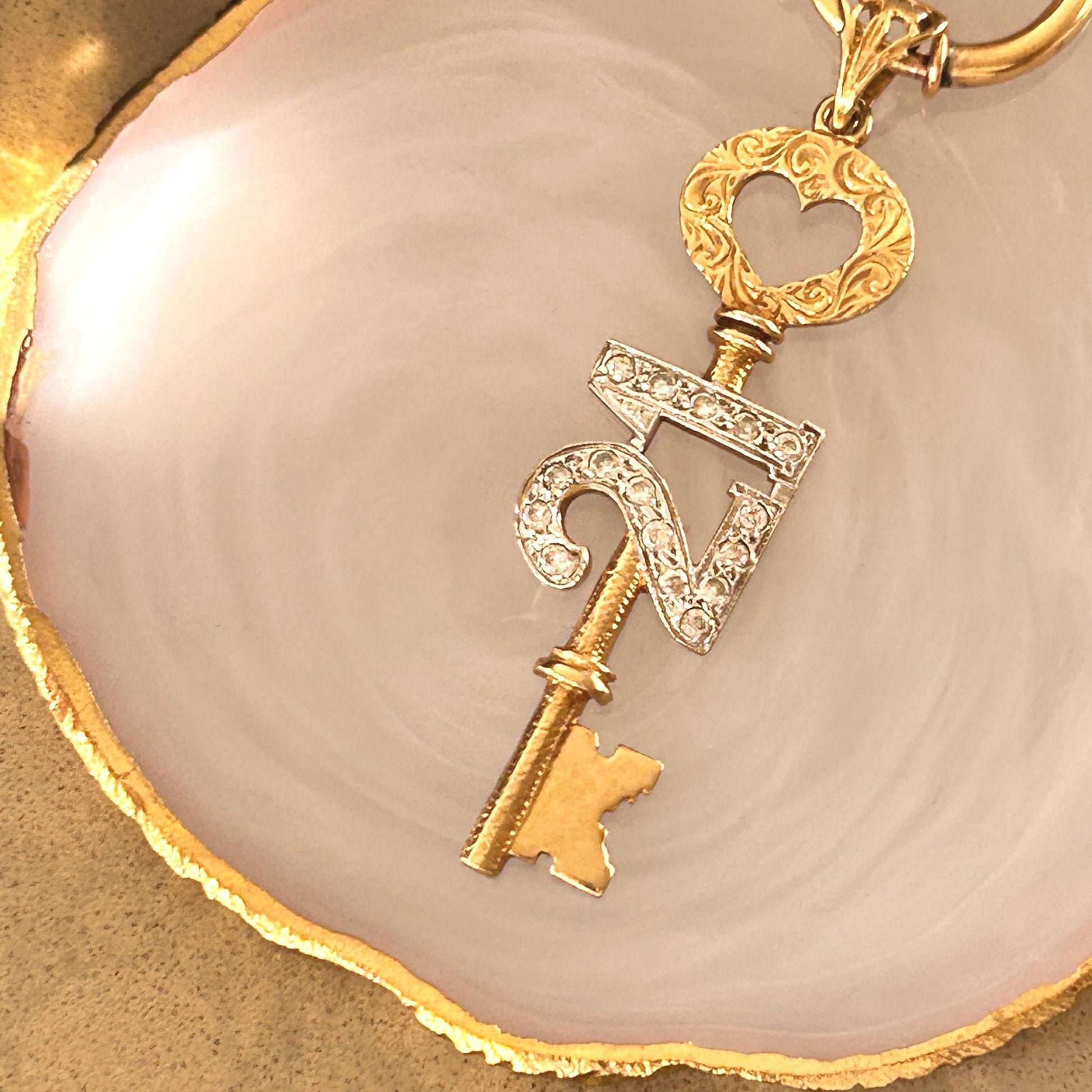 Vintage 9ct Gold CZ '21' Large Key Pendant - Milestone jewellery