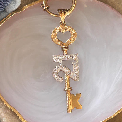 Vintage 9ct Gold CZ '21' Large Key Pendant - Milestone jewellery