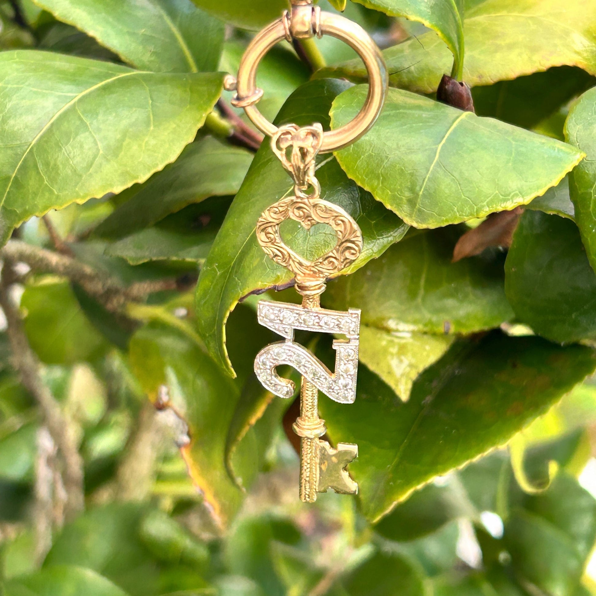 Vintage 9ct Gold CZ '21' Large Key Pendant - Milestone jewellery