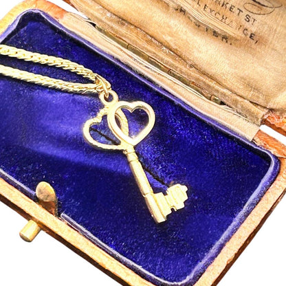 Antique (1927) 9ct Gold Double Heart Key Charm Pendant - Collectors Charms 9k Gold