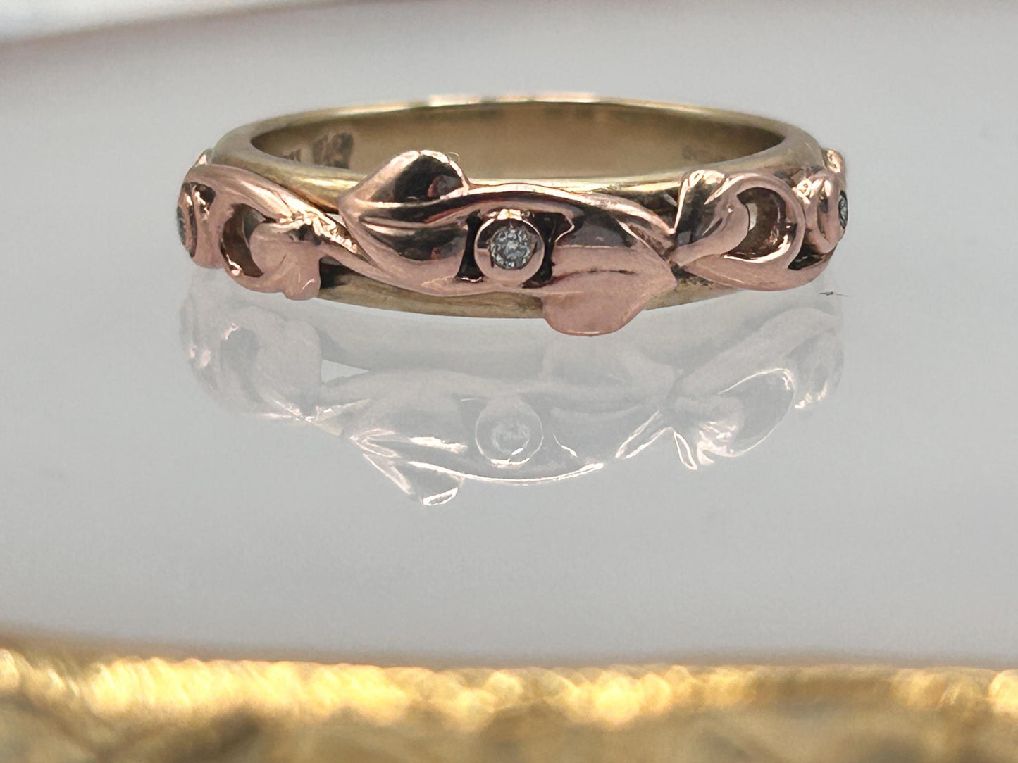 Clogau Tree of Life Band with Rose and Yellow Gold and Diamonds UK Size M 1/2 US: 6.5