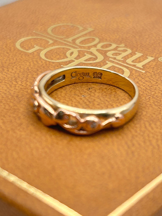 Clogau Tree of Life Band with Rose and Yellow Gold and Diamonds UK Size M 1/2 US: 6.5