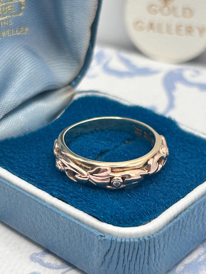 Clogau Tree of Life Band with Rose and Yellow Gold and Diamonds UK Size M 1/2 US: 6.5