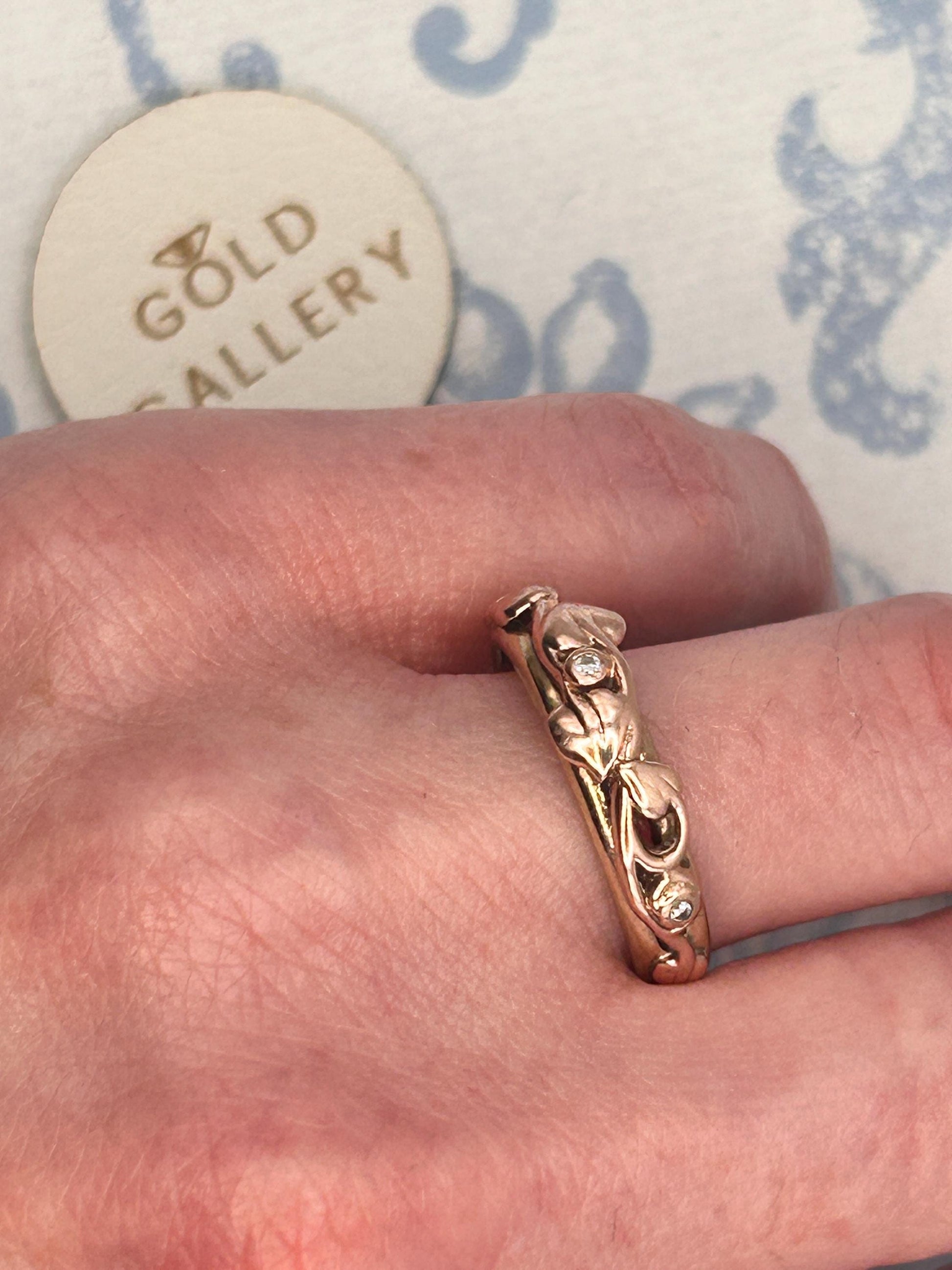 Vintage Clogau Tree of Life Band with Rose and Yellow Gold and Diamonds - Welsh Gold UK Size M 1/2 US: 6.5