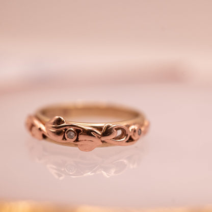 Clogau Tree of Life Band with Rose and Yellow Gold and Diamonds UK Size M 1/2 US: 6.5