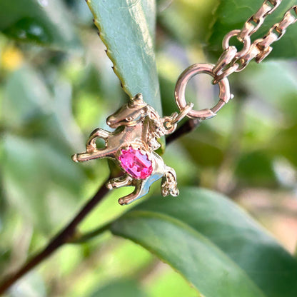 Vintage 9ct Gold Pony with Pink Topaz Pendant