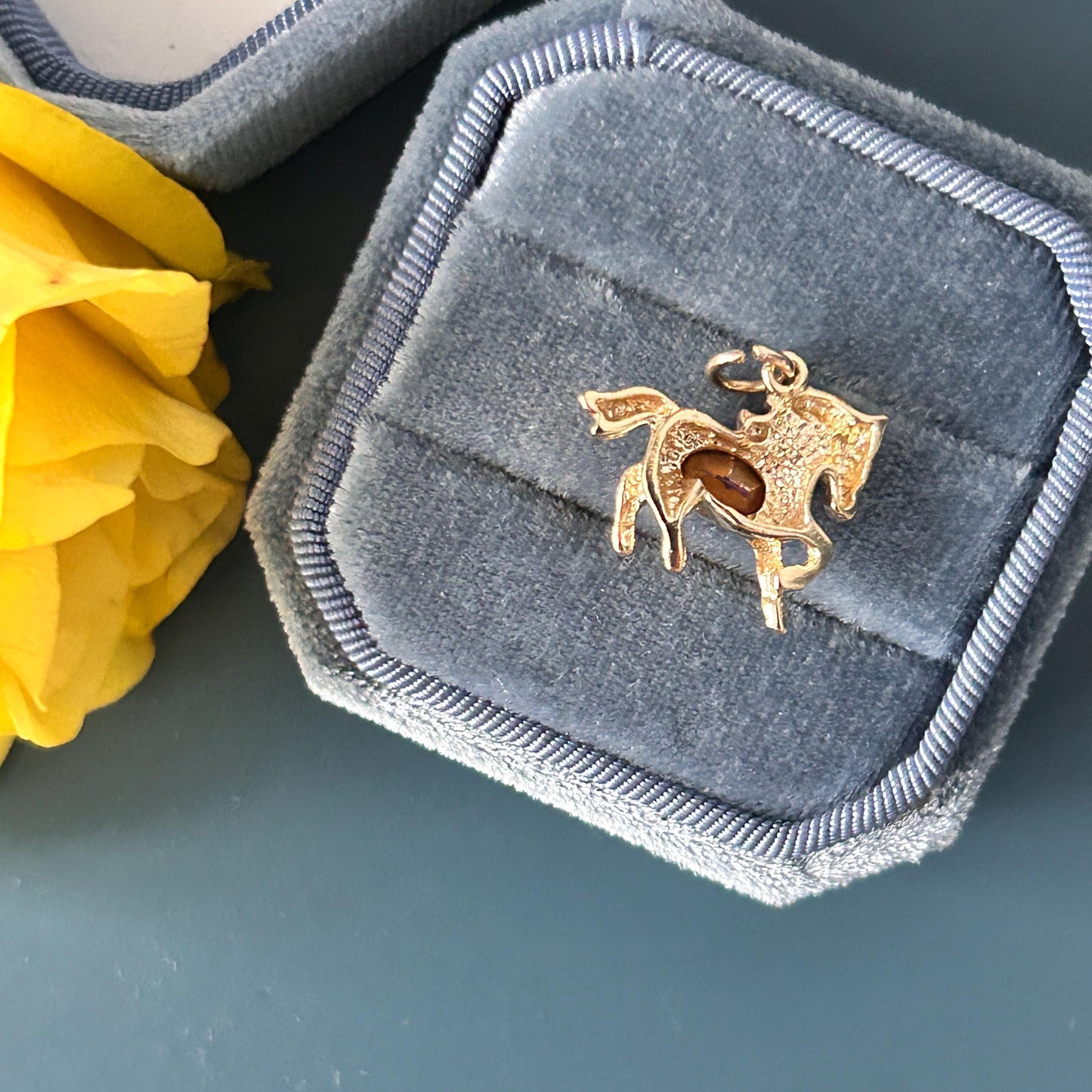 Vintage 9ct Gold Pony with Pink Topaz Pendant