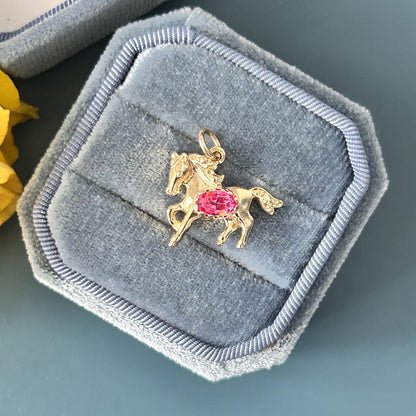 Vintage 9ct Gold Pony with Pink Topaz Pendant - Equestrian Jewellery Horse Charm