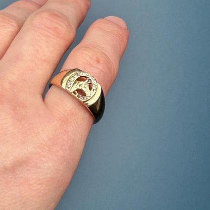 Vintage 9ct Gold Horse Equestrian Ring with Diamonds UK - N / US - 7 - Lucky Horseshoe Jewellery