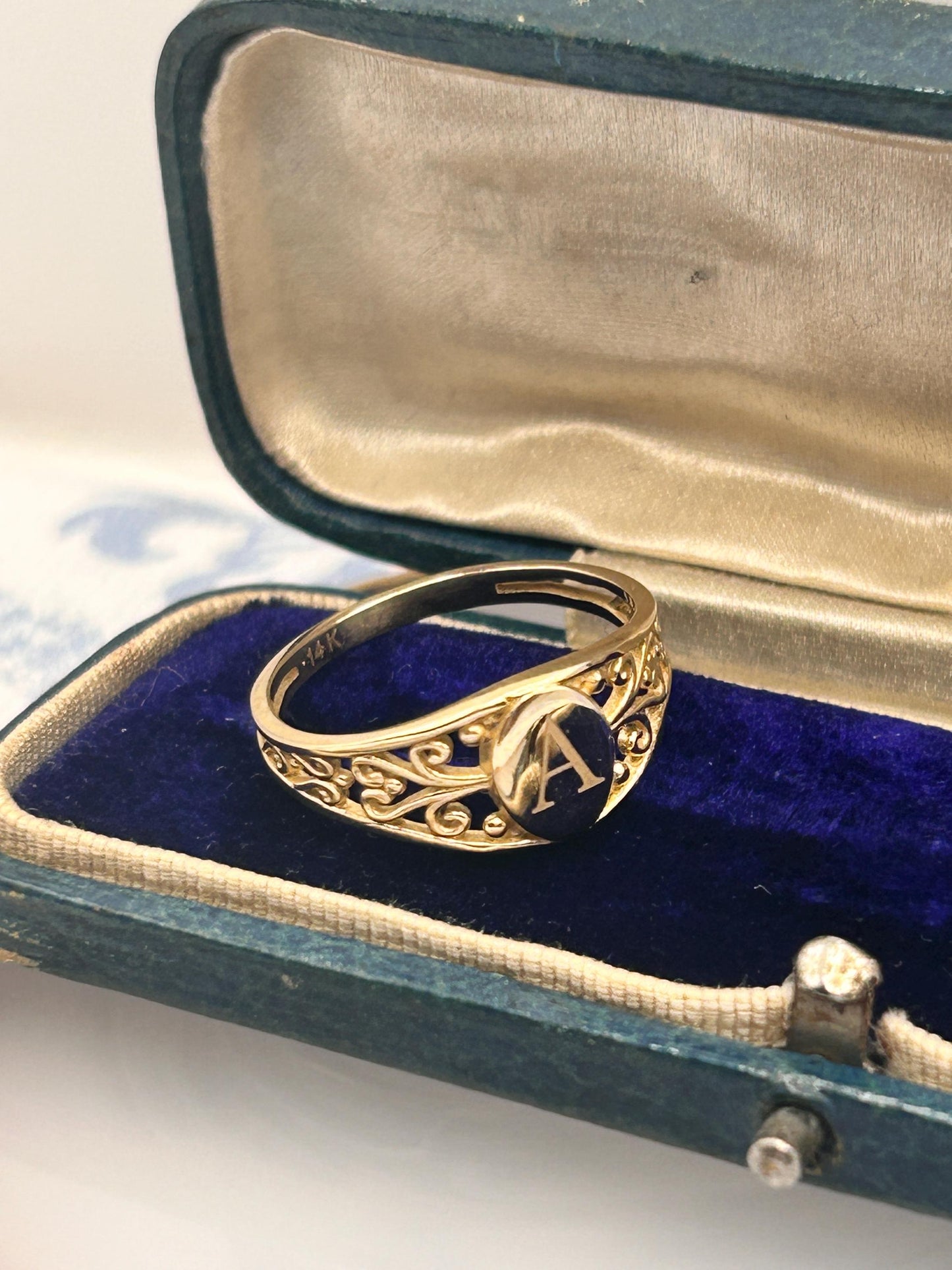 Vintage 14ct Gold Signet Ring Initial 'A' - Size N / US 7 Heirloom jewelry