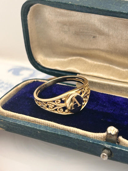 Vintage 14ct Gold Signet Ring Initial 'A' - Size N / US 7 Heirloom jewelry