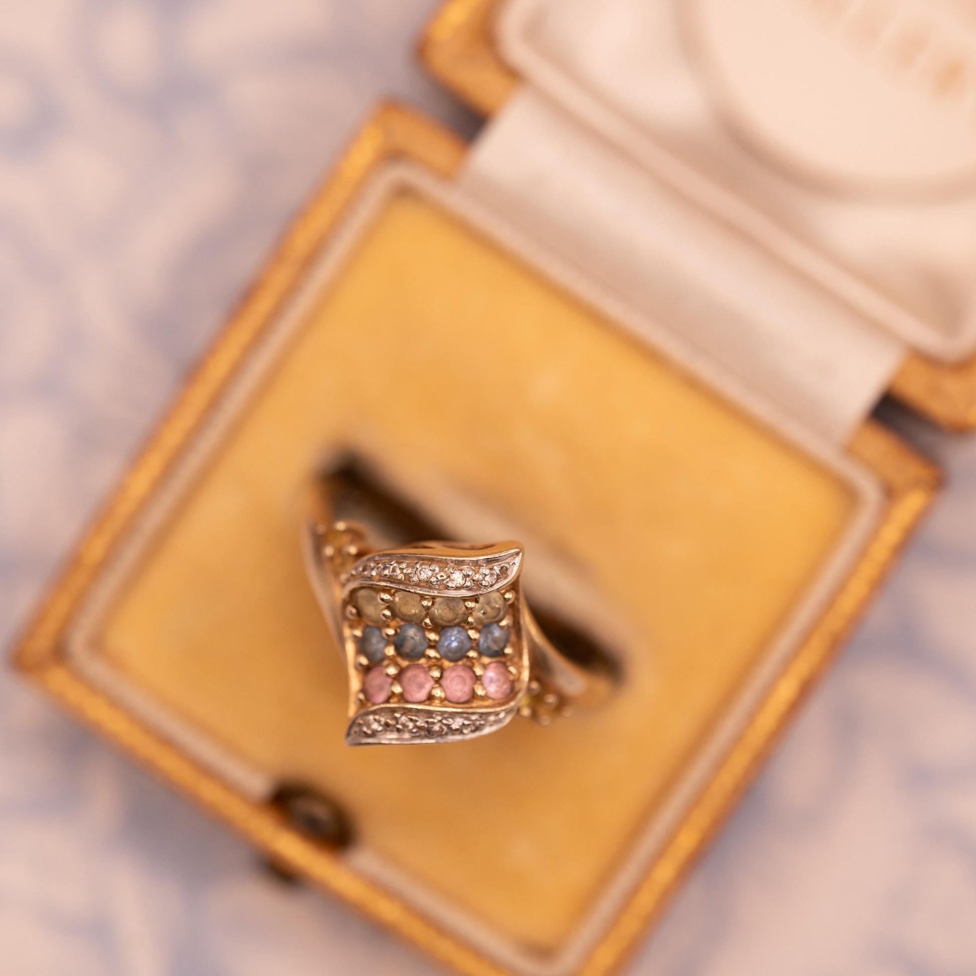 Vintage 9ct Gold Dress Ring with Diamond and Multi Sapphires Size N/ 7 - Cocktail Jewellery
