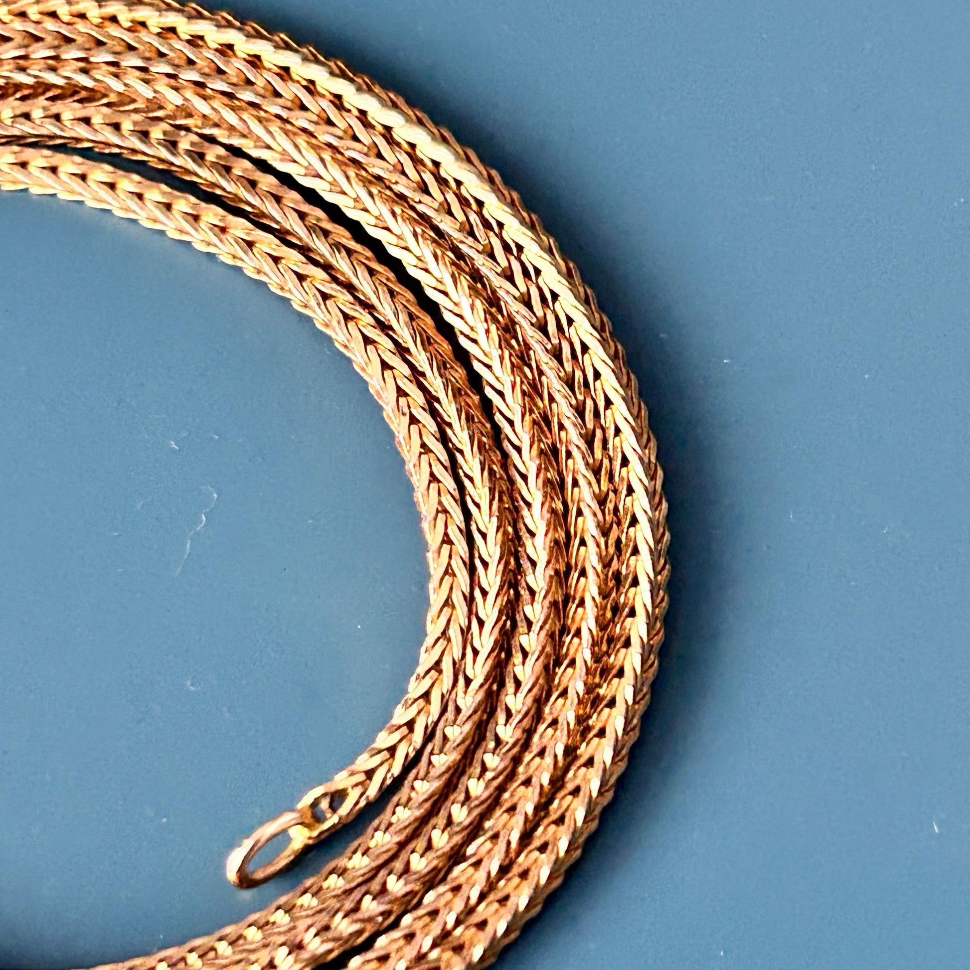 Vintage 9ct Solid Gold Slinky Chunky Fox tail Chain Extra Long 24" - 1970's Italian