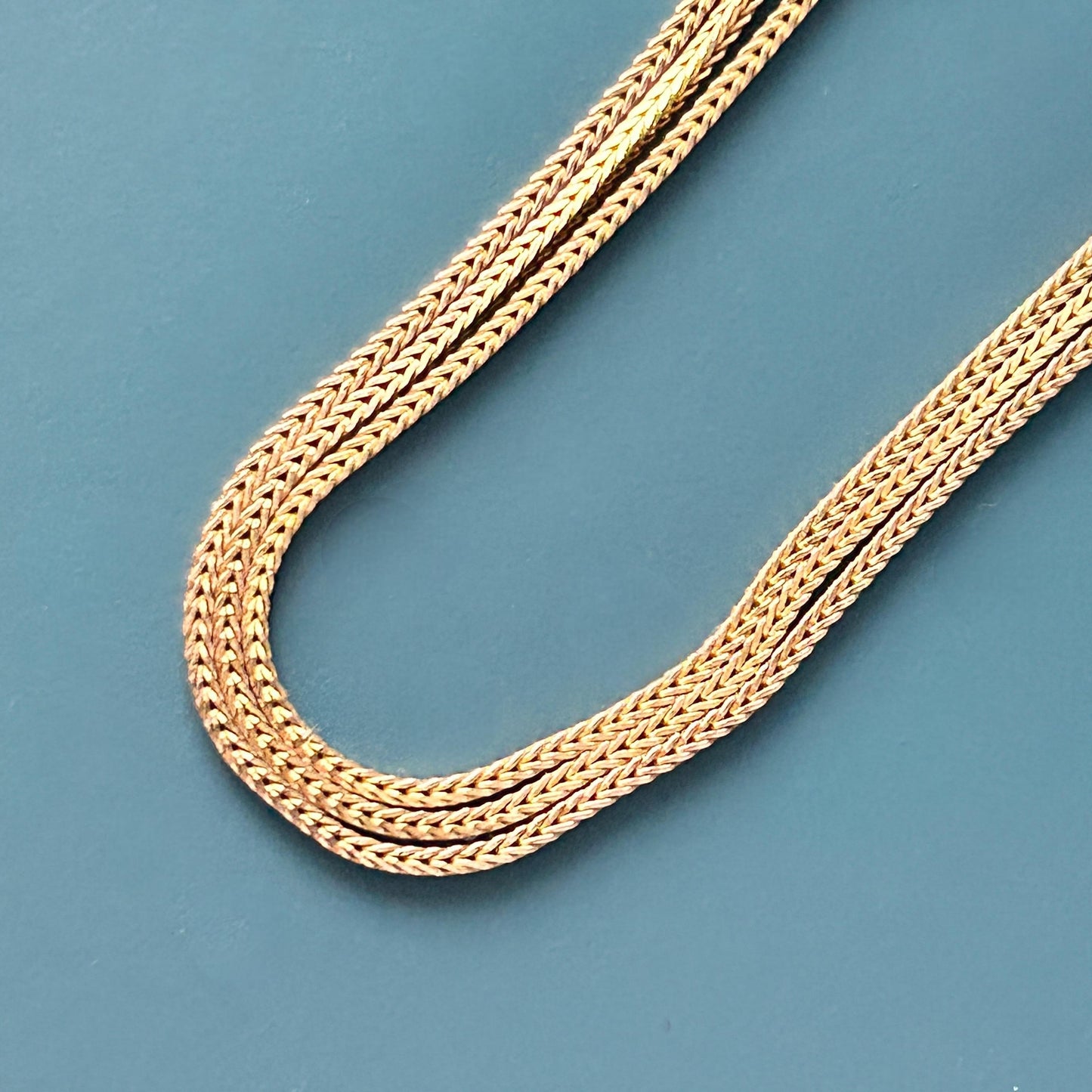 Vintage 9ct Solid Gold Slinky Chunky Fox tail Chain Extra Long 24" - 1970's Italian