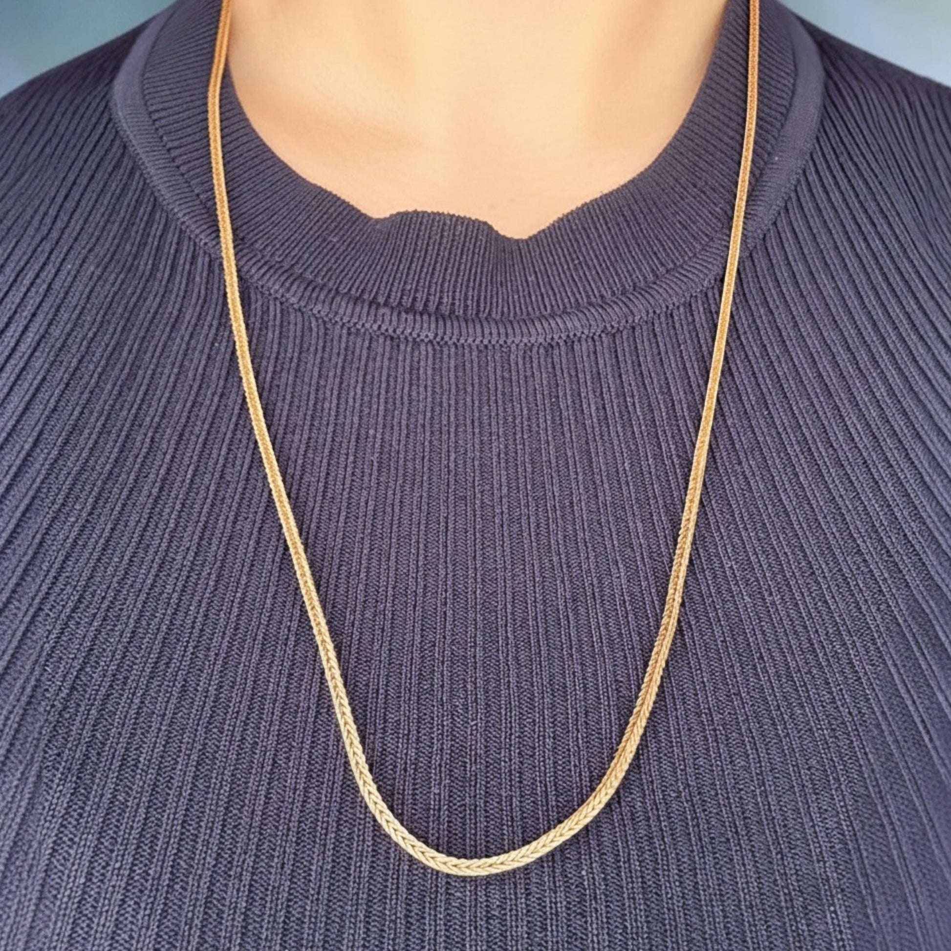 Vintage 9ct Solid Gold Slinky Chunky Fox tail Chain Extra Long 24" - 1970's Italian