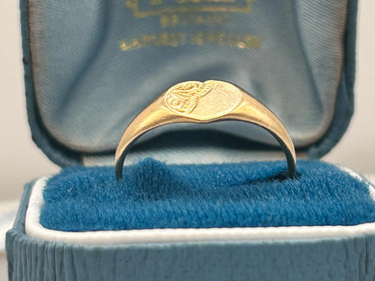 Vintage 9ct Gold 1980s Classic Heart Signet Ring Size M / US 6.5
