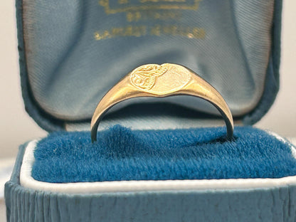 Vintage 9ct Gold 1980s Classic Heart Signet Ring Size M / US 6.5