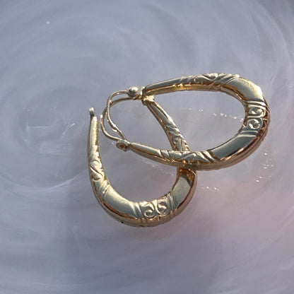 Vintage 9ct Gold Long Oval Hoop Earrings - Retro earrings 90's