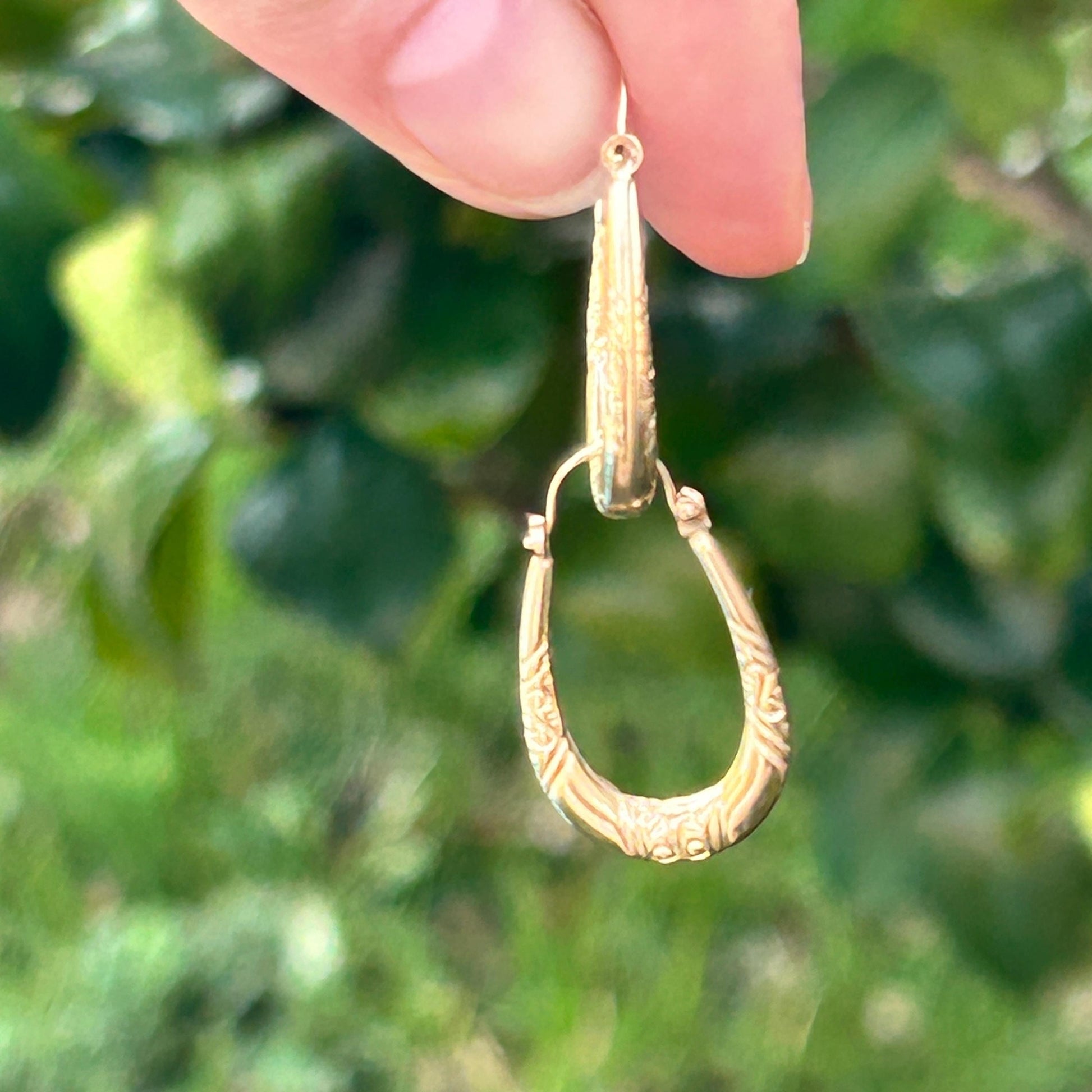 Vintage 9ct Gold Long Oval Hoop Earrings - Retro earrings 90's