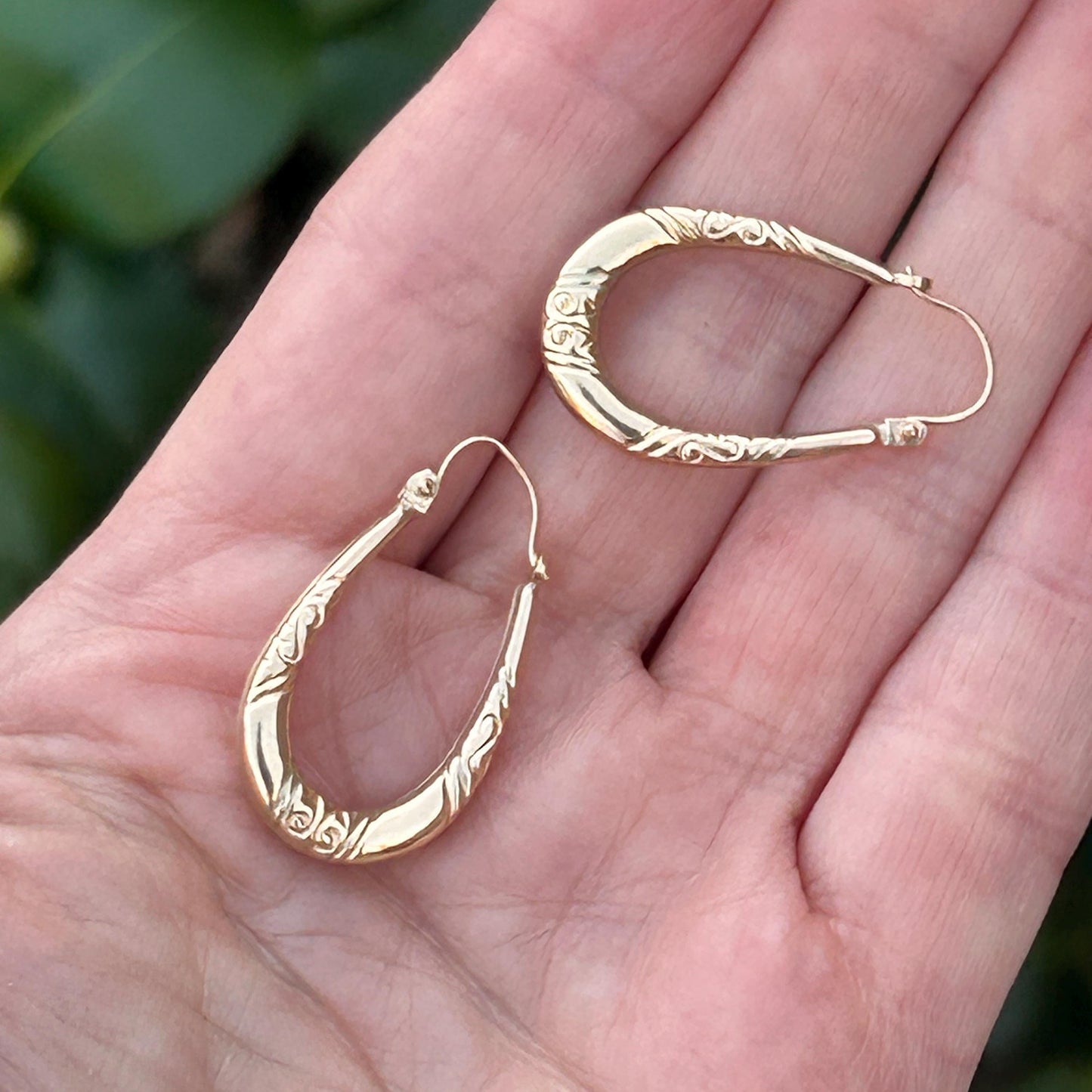 Vintage 9ct Gold Long Oval Hoop Earrings - Retro earrings 90's
