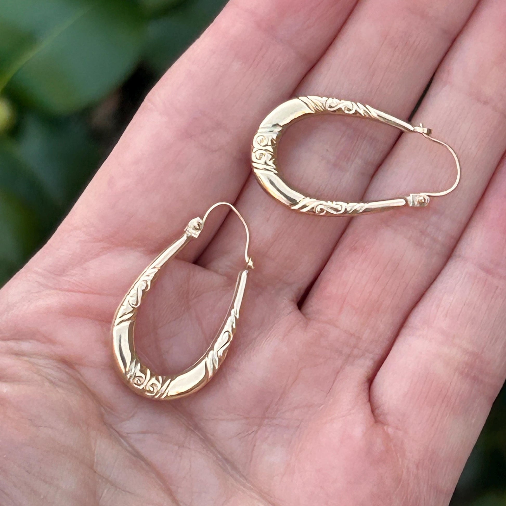 Vintage 9ct Gold Long Oval Hoop Earrings - Retro earrings 90's
