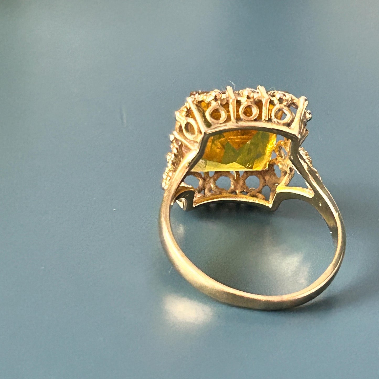 Vintage 1970's Glamorous 9ct Gold Citrine Cocktail Ring - Estate Jewelry UK K / US 5.5 - Gold Statement Jewelry
