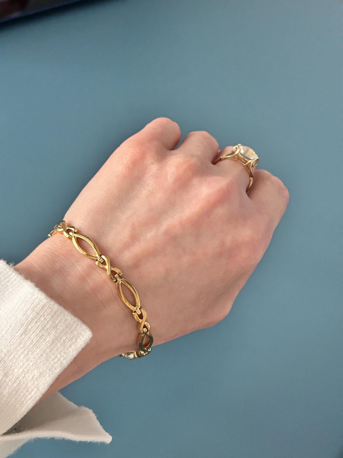 Vintage 9ct Yellow Gold Kisses Link Bracelet 7.5" - Solid Gold Jewellery Fancy Bracelet Cocktail Jewelry