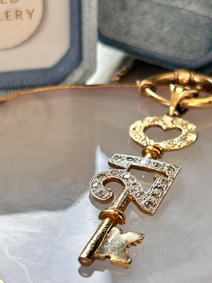 Vintage 9ct Gold CZ '21' Large Key Pendant - Milestone jewellery