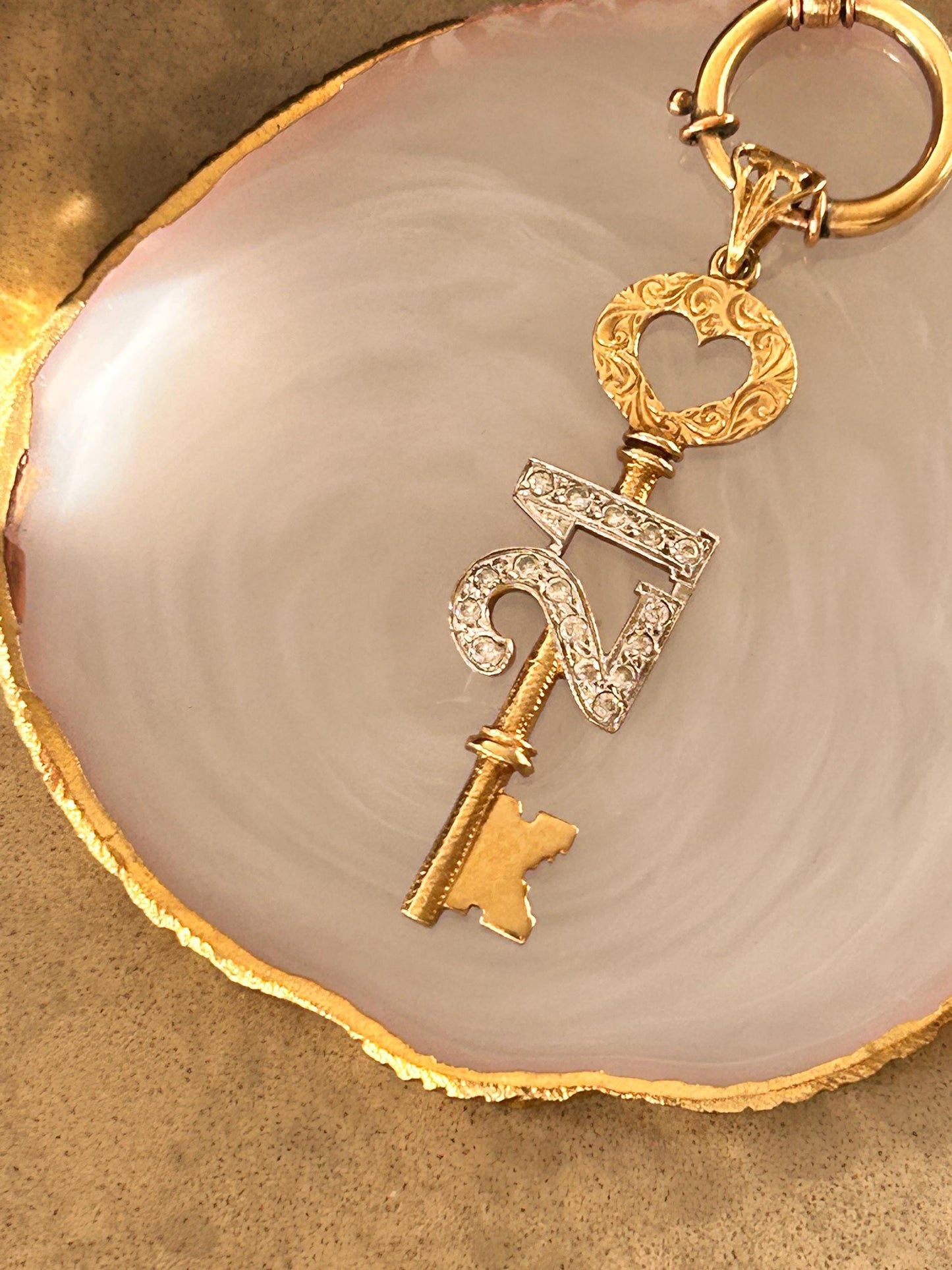 Vintage 9ct Gold CZ '21' Large Key Pendant - Milestone jewellery