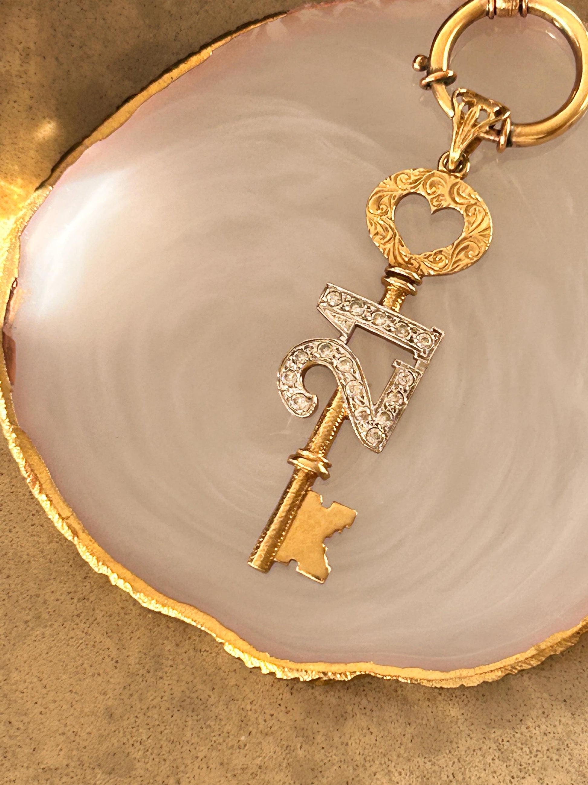 Vintage 9ct Gold CZ '21' Large Key Pendant - Milestone jewellery